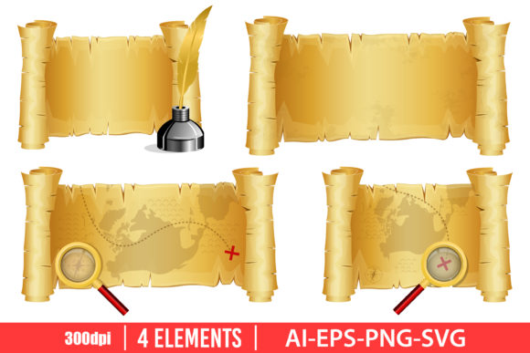 Download Old Paper Scroll Clipart Set - Old Collection
